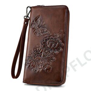 Vegan Leather Wristlet Wallet RFID Blocking Large Capacity Travel Purse Elegant